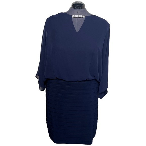 Xscape Dresses & Skirts - Xscape Navy Blue Formal Chiffon Dress (22W)
